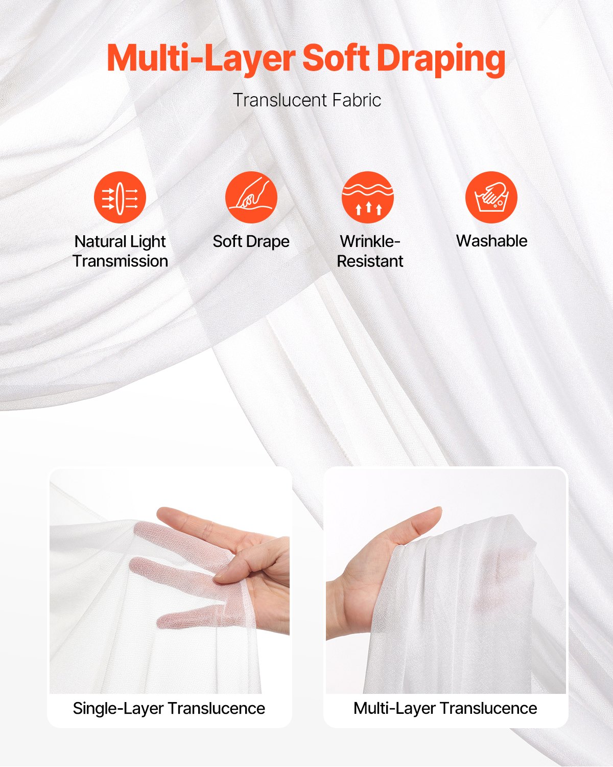 VEVOR Blumenset für Hochzeit Bogen, weiße Blumen für Traubogen mit Vorhängen (3er-Set) – 2 Blumenarrangements, 1 transparente Vorhänge, für Zeremoniensträuße, (Ohne Holzbogenständer)