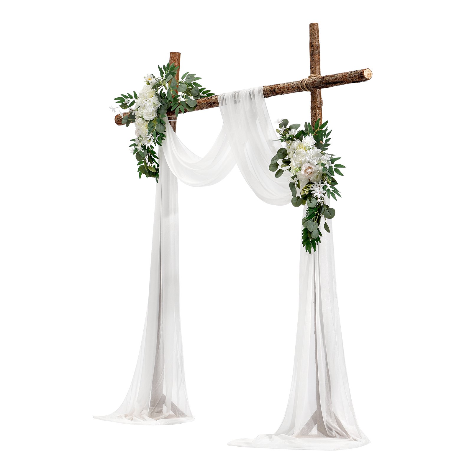 VEVOR Blumenset für Hochzeit Bogen, weiße Blumen für Traubogen mit Vorhängen (3er-Set) – 2 Blumenarrangements, 1 transparente Vorhänge, für Zeremoniensträuße, (Ohne Holzbogenständer)