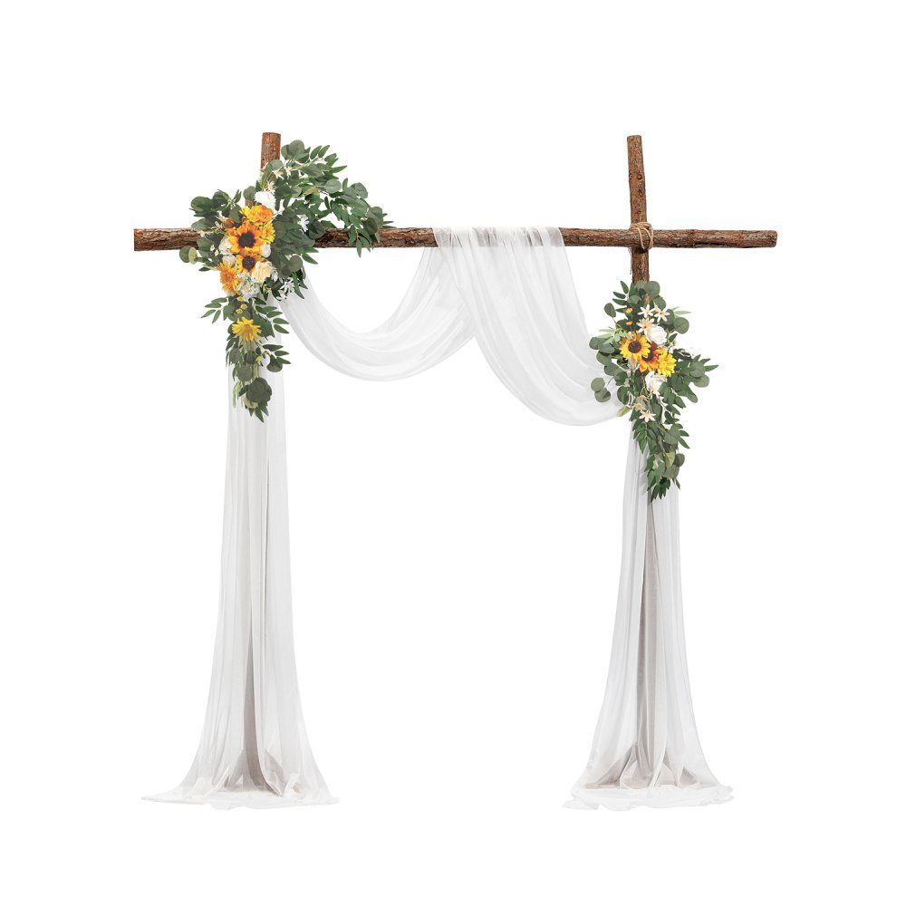VEVOR Blumen für Hochzeit Bogen, gelbe Blumen für Traubogen mit Vorhängen (3er-Set) – 2 Blumenarrangements, 1 transparente Vorhänge, für Zeremoniensträuße, Empfangshintergrunddekoration