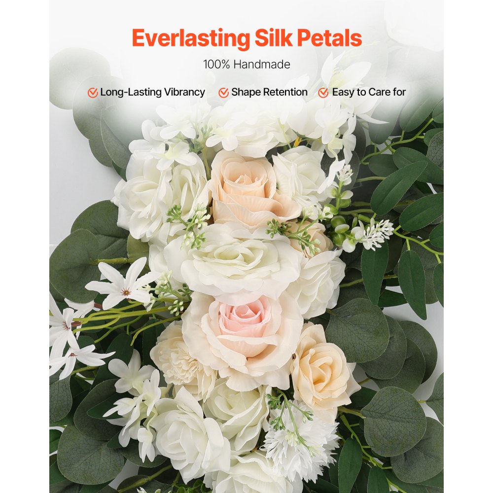 VEVOR Blumenset für Hochzeit Bogen, weiße Blumen für Traubogen mit Vorhängen (4er-Set) – 2 Blumenarrangements, 2 transparente Vorhänge, für Zeremoniensträuße, Empfangshintergrunddekoration
