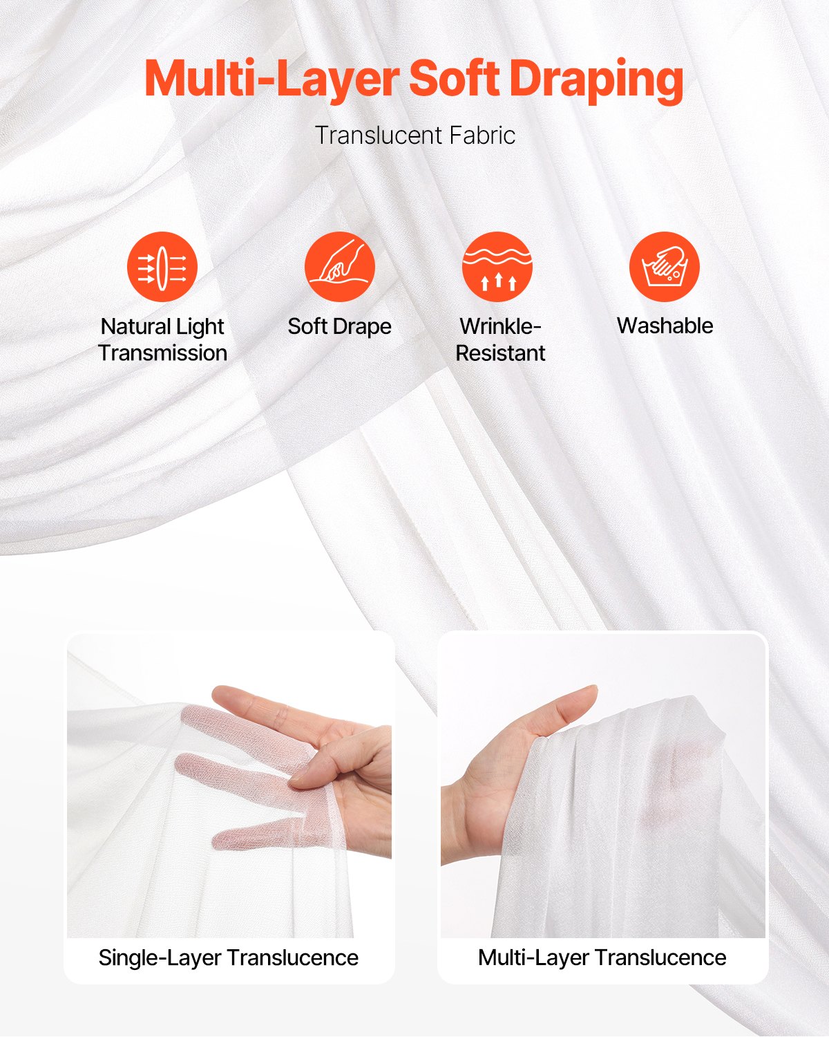 VEVOR Blumenset für Hochzeit Bogen, weiße Blumen für Traubogen mit Vorhängen (4er-Set) – 2 Blumenarrangements, 2 transparente Vorhänge, für Zeremoniensträuße, Empfangshintergrunddekoration