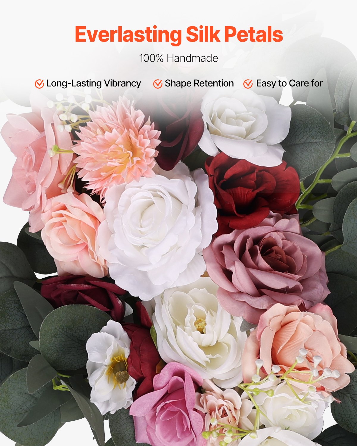 VEVOR Blumenset für Hochzeit Bogen, rosa Blumenset für Traubogen mit Vorhängen (4er-Set) – 2 Blumenarrangements, 2 transparente Vorhänge, für Zeremoniensträuße, Empfangshintergrunddekoration