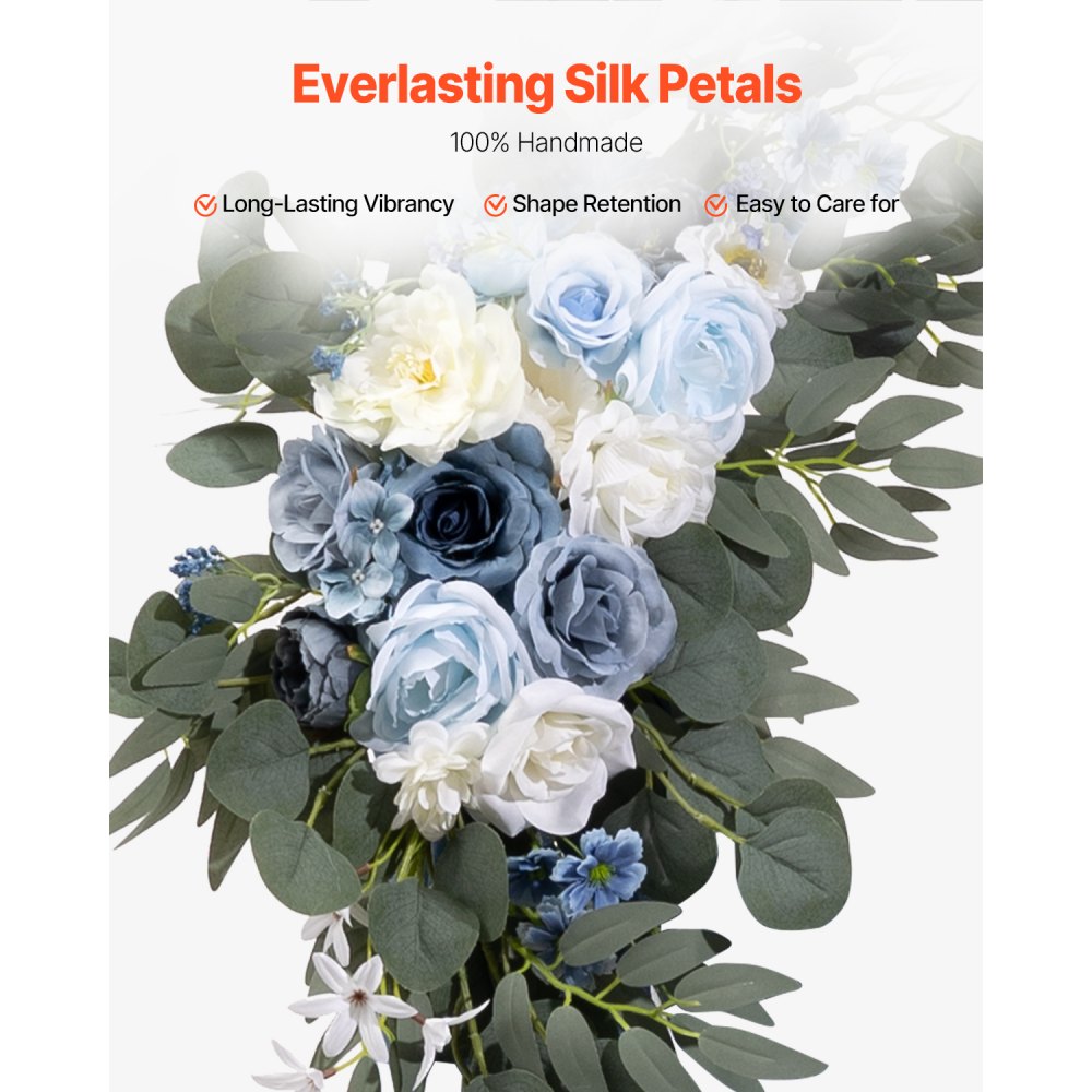 VEVOR Künstliches Blumenset für Hochzeit Bogen, blaue Blumen für Traubogen mit Vorhängen (4er-Set) – 2 Blumenarrangements, 2 transparente Vorhänge, für Zeremoniensträuße, Empfangshintergrunddekoration
