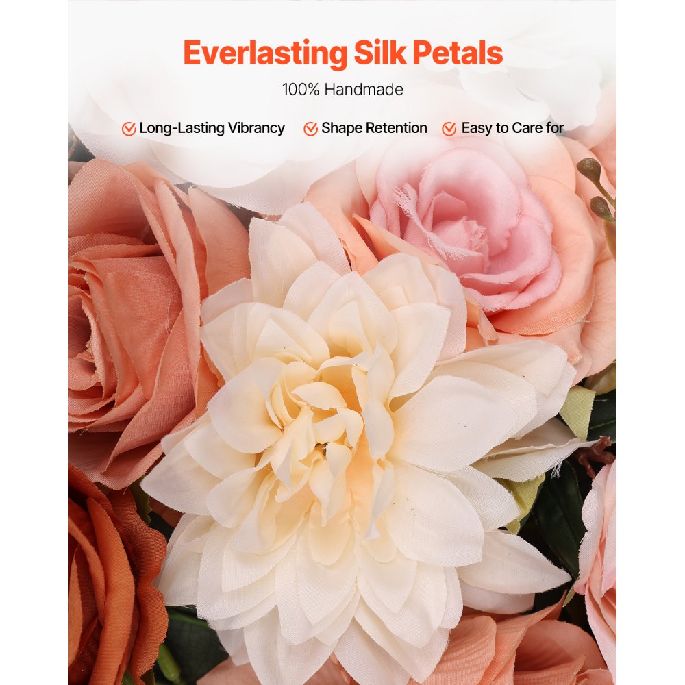 VEVOR Hochzeit Bogen, orangefarbene Blumen für Traubogen mit Vorhängen (5er-Pack) – 2 Blumenarrangements, 3 transparente Vorhänge, für Zeremoniensträuße, Empfangshintergrunddekoration