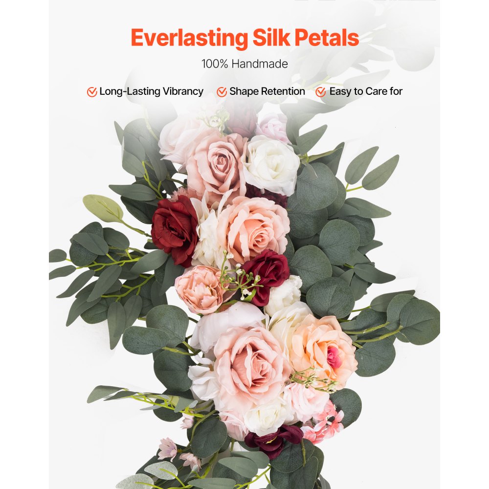 VEVOR Blumenset für Hochzeit Bogen, rosa Blumenset für Traubogen mit Vorhängen (5er-Set) – 2 Blumenarrangements, 3 transparente Vorhänge, für Zeremoniensträuße, Empfangshintergrunddekoration
