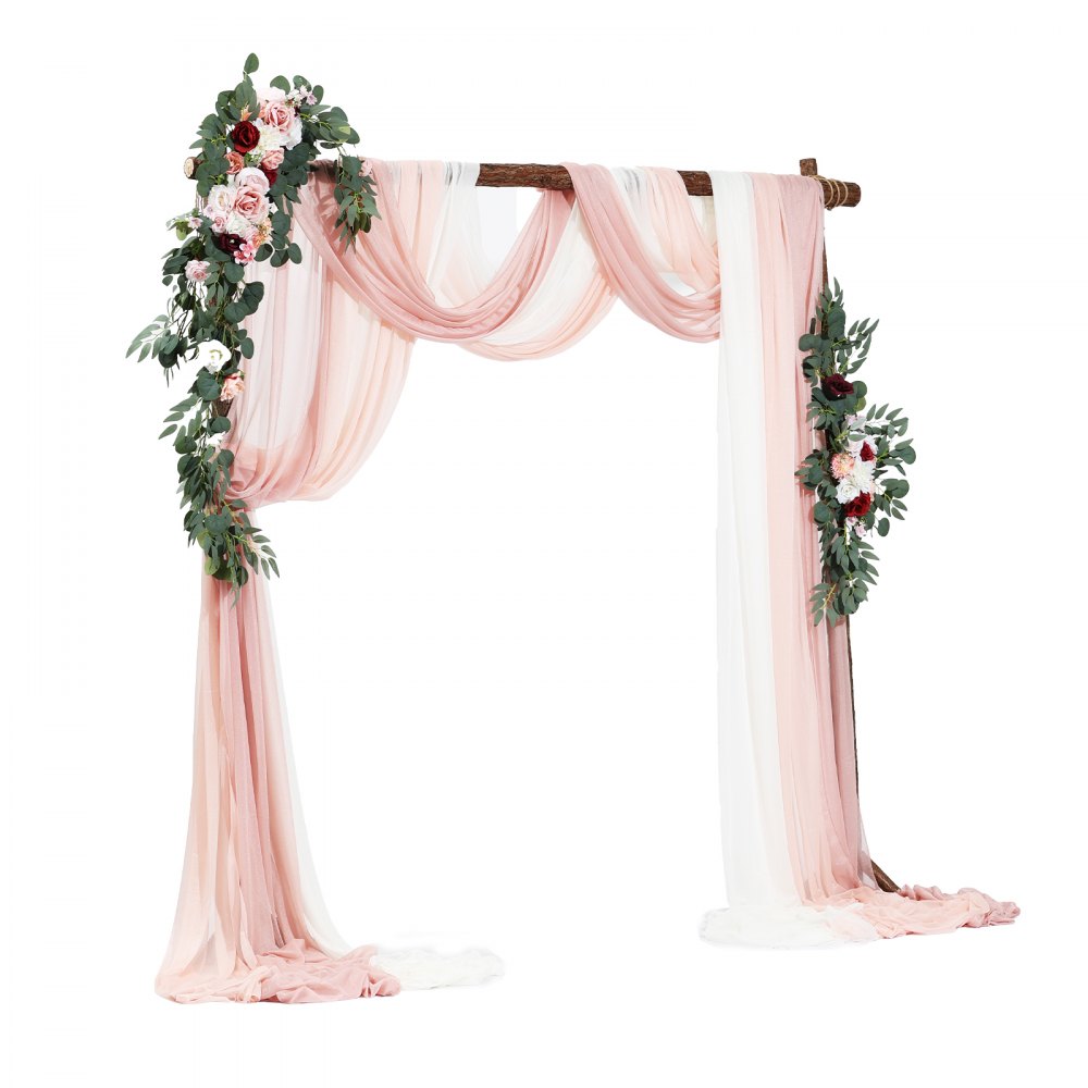 VEVOR Blumenset für Hochzeit Bogen, rosa Blumenset für Traubogen mit Vorhängen (5er-Set) – 2 Blumenarrangements, 3 transparente Vorhänge, für Zeremoniensträuße, Empfangshintergrunddekoration