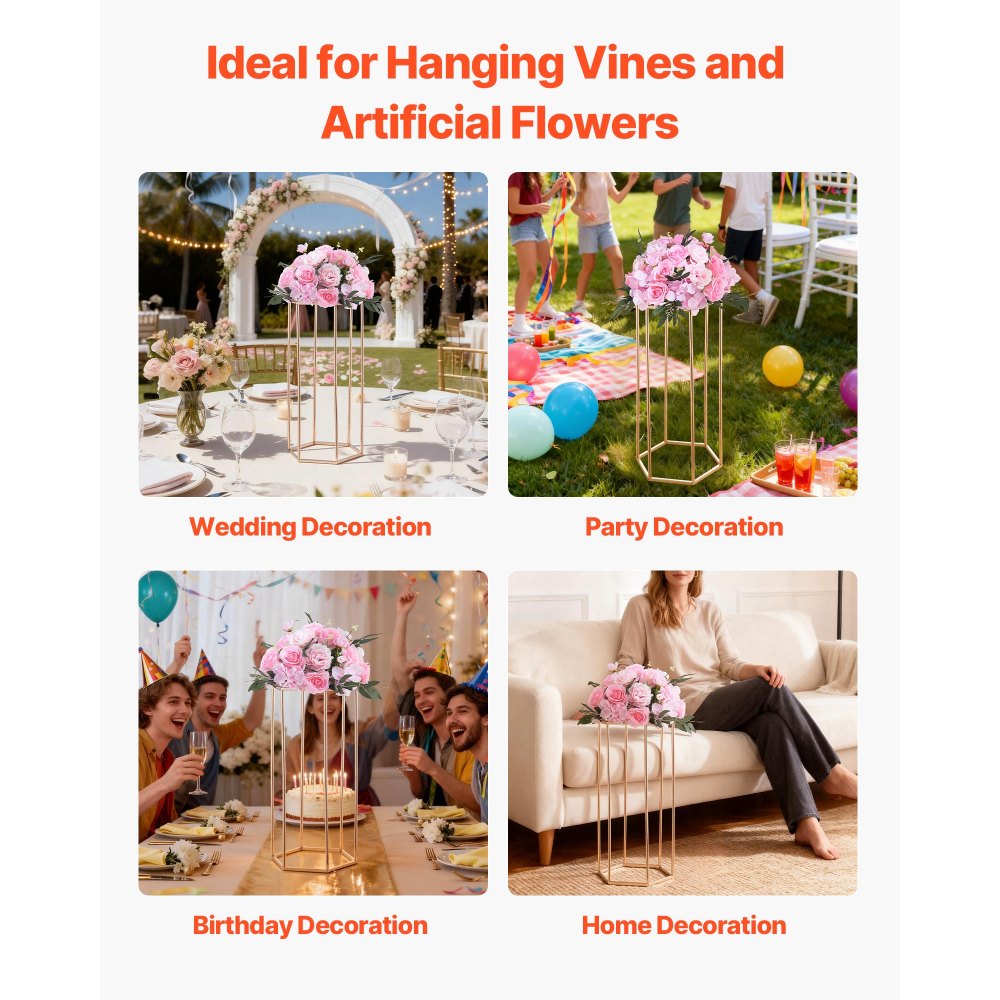VEVOR Hochzeitsblumenständer 290x250x600 mm, 10 Stk. Blumenhocker mit Acrylablage & sechseckigen Beinen, Pflanzenhocker für Hochzeiten, Partys, Geburtstage, Zuhause, Tischdekorationsständer