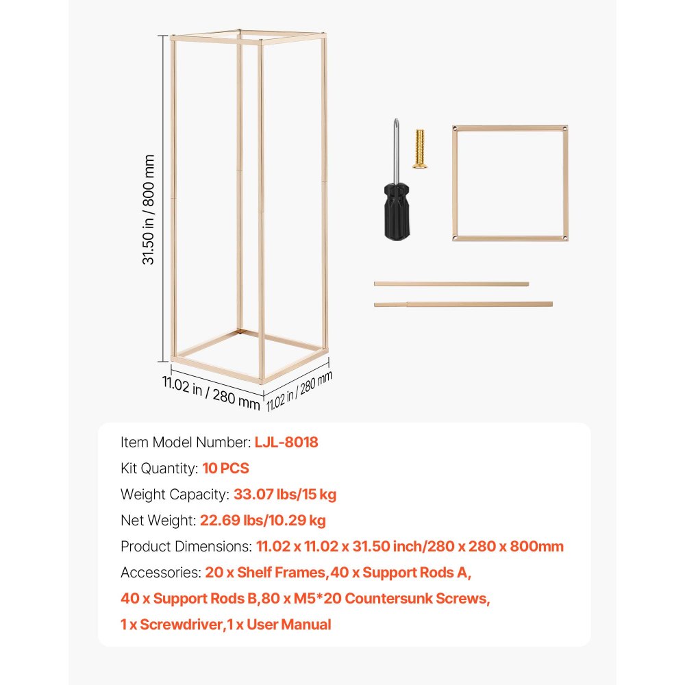 VEVOR Hochzeitsblumenständer 280x280x800 mm, 10 Stk. Blumenhocker mit verdeckter Schraube, rechteckiger Pflanzenhocker für Hochzeiten, Partys, Geburtstage, Zuhause, Tischdekorationsständer