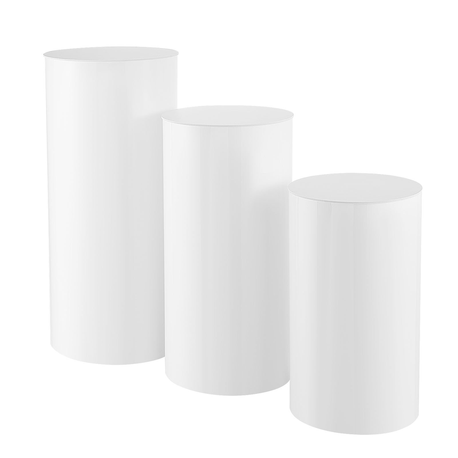VEVOR Hochzeitsblumenständer, 3-tlg., Zylindersockel (600/750/900 mm hoch), weißer Sockel mit PVC-Deckel, zylindrische Ständer für Hochzeiten, Partys, Geburtstage & Dekorationen, Tragkraft 15 kg