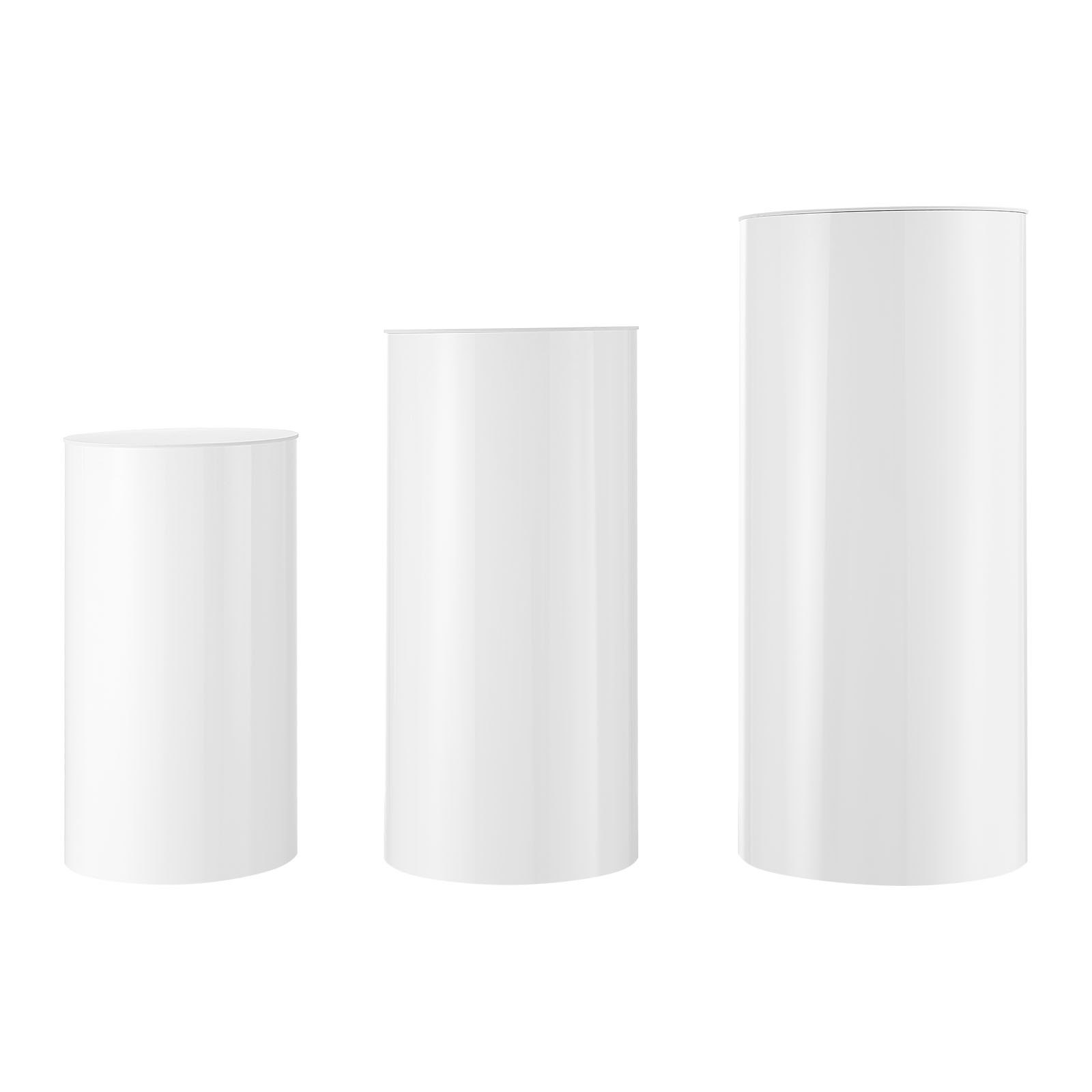 VEVOR Hochzeitsblumenständer, 3-tlg., Zylindersockel (600/750/900 mm hoch), weißer Sockel mit PVC-Deckel, zylindrische Ständer für Hochzeiten, Partys, Geburtstage & Dekorationen, Tragkraft 15 kg
