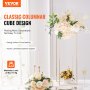 VEVOR-Hochzeitsblumenständer mit eleganten Blumenarrangements, goldenem Säulendesign und Kerzen im Hintergrund.