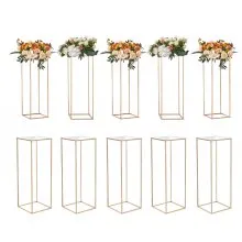 VEVOR 10er-Set Blumenhocker Eckig 28x28x80cm Blumenständer Eisen Beistelltisch Modern Blumensäule Gold-Galvanisierung Pflanzenhocker Pflanzenständer Metallständer für Dekoration von Bars Hotels Cafés