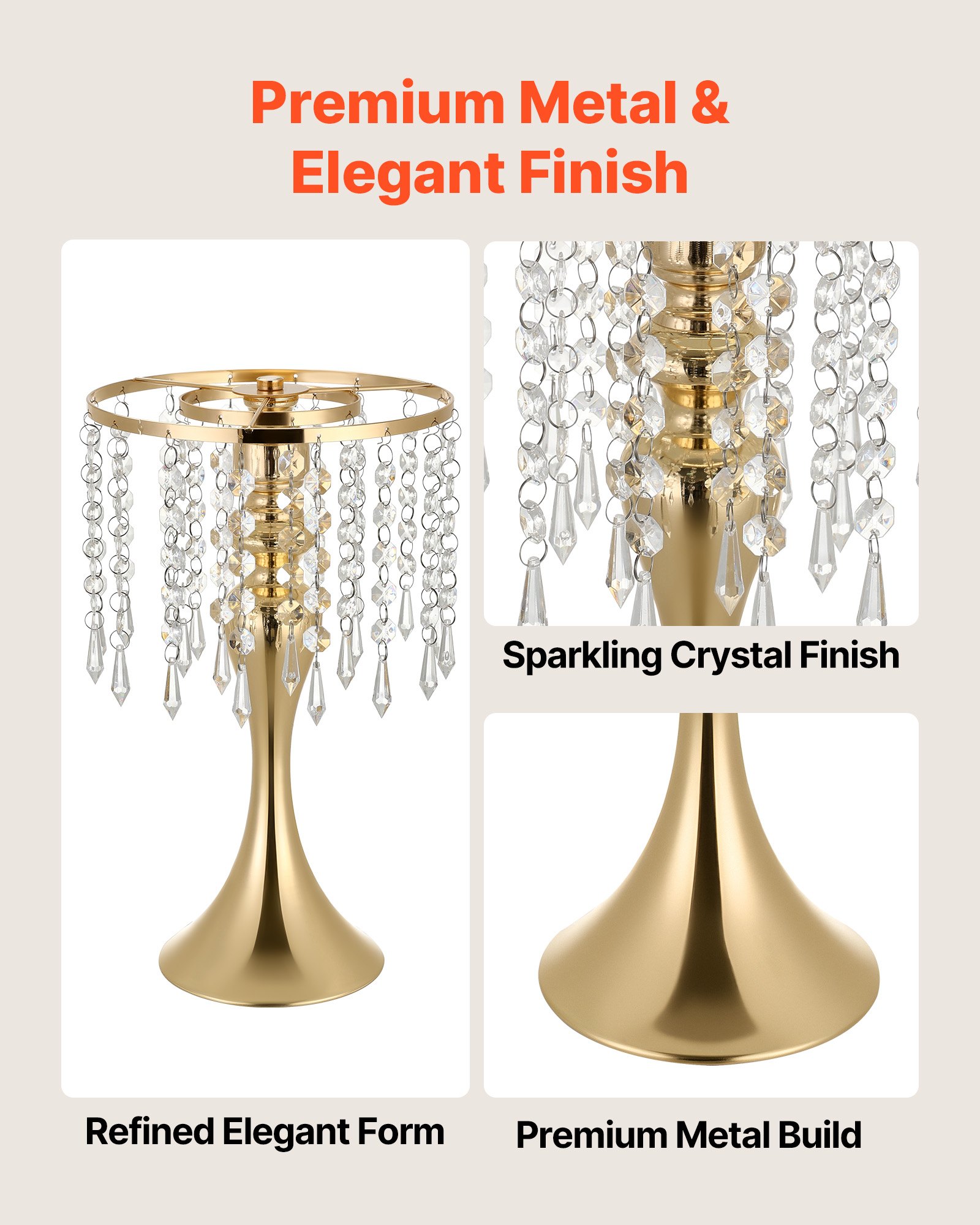 VEVOR 20 PCS Wedding Flower Vase, 33.5 cm Tall Flower Table Centerpieces, Crystal Banquet Vases Easy Installation, Electroplated Finish, Versatile Arrangement Stand for Party Events Home Decor, Gold