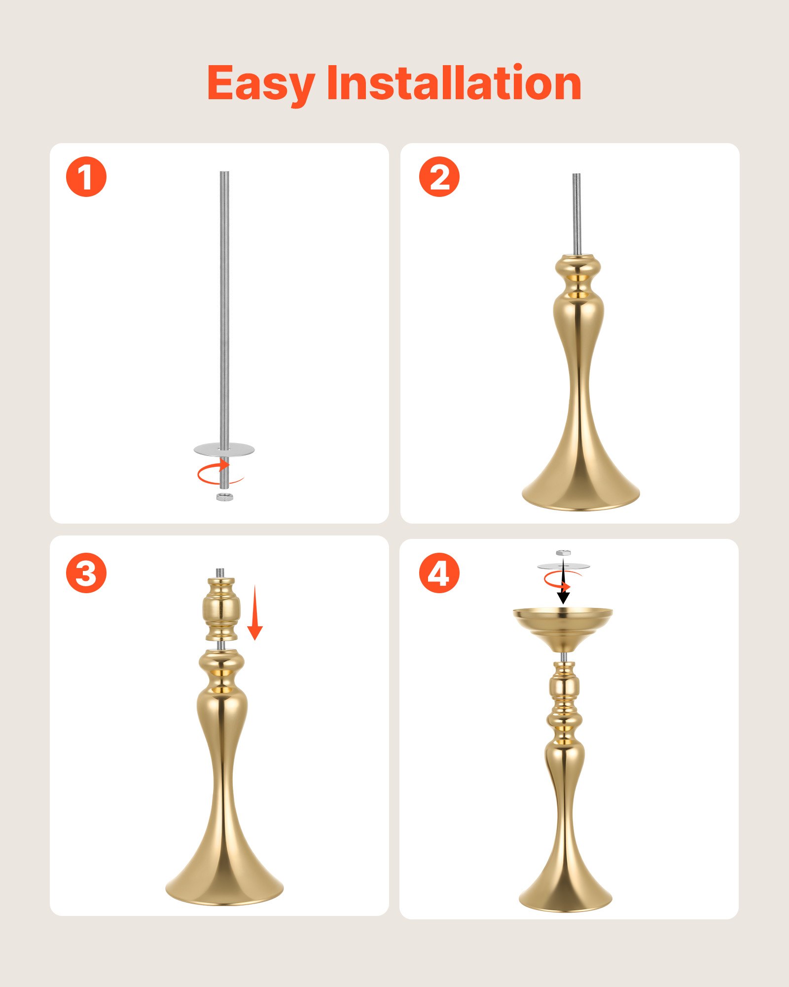 VEVOR 16 PCS Wedding Flower Vase, 38 cm Tall Flower Table Centerpieces, Crystal Banquet Vases Easy Installation, Electroplated Versatile Arrangement Stand for Party Events Home Decor Reception, Gold