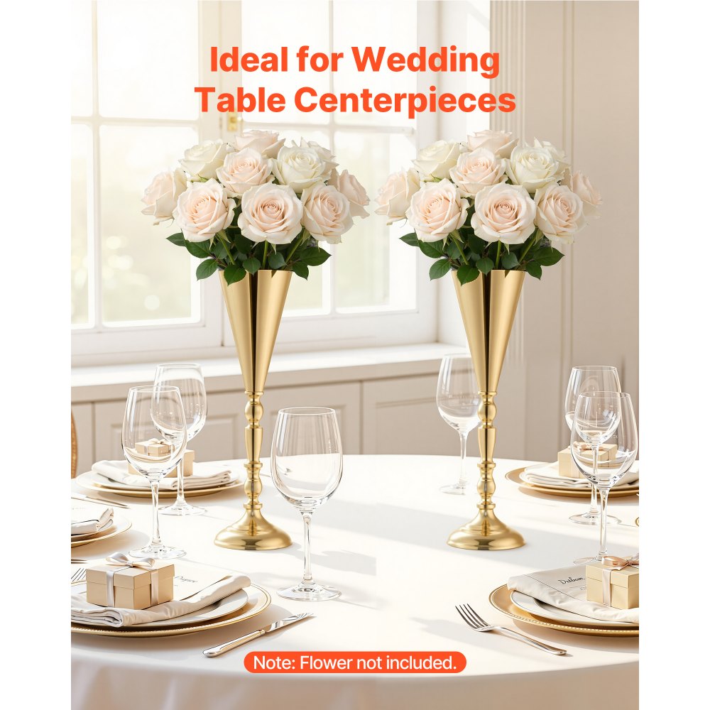 VEVOR 20 Stk. Hochzeitsvasen Tafelaufsatz Blumenvasen für Hochzeit 43 cm Hoch, Metall Tafelaufsatz Vasen mit Blumenständern, Trompete Vase Tischdeko für Hochzeiten Party Jubiläumsfeier Zeremonie, Gold