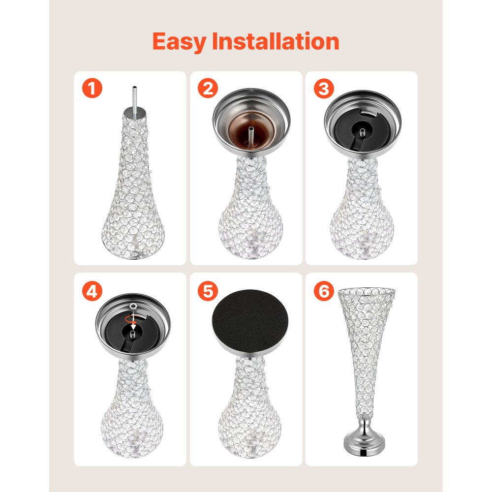 VEVOR 4 Stk. Hochzeitsvasen Tafelaufsatz Blumenvasen für Hochzeit 51 cm Hoch, Metall Tafelaufsatz Vasen mit Kristall Blumenständern, Trompete Vase für Hochzeiten Party Jubiläumsfeier Zeremonie, Silber