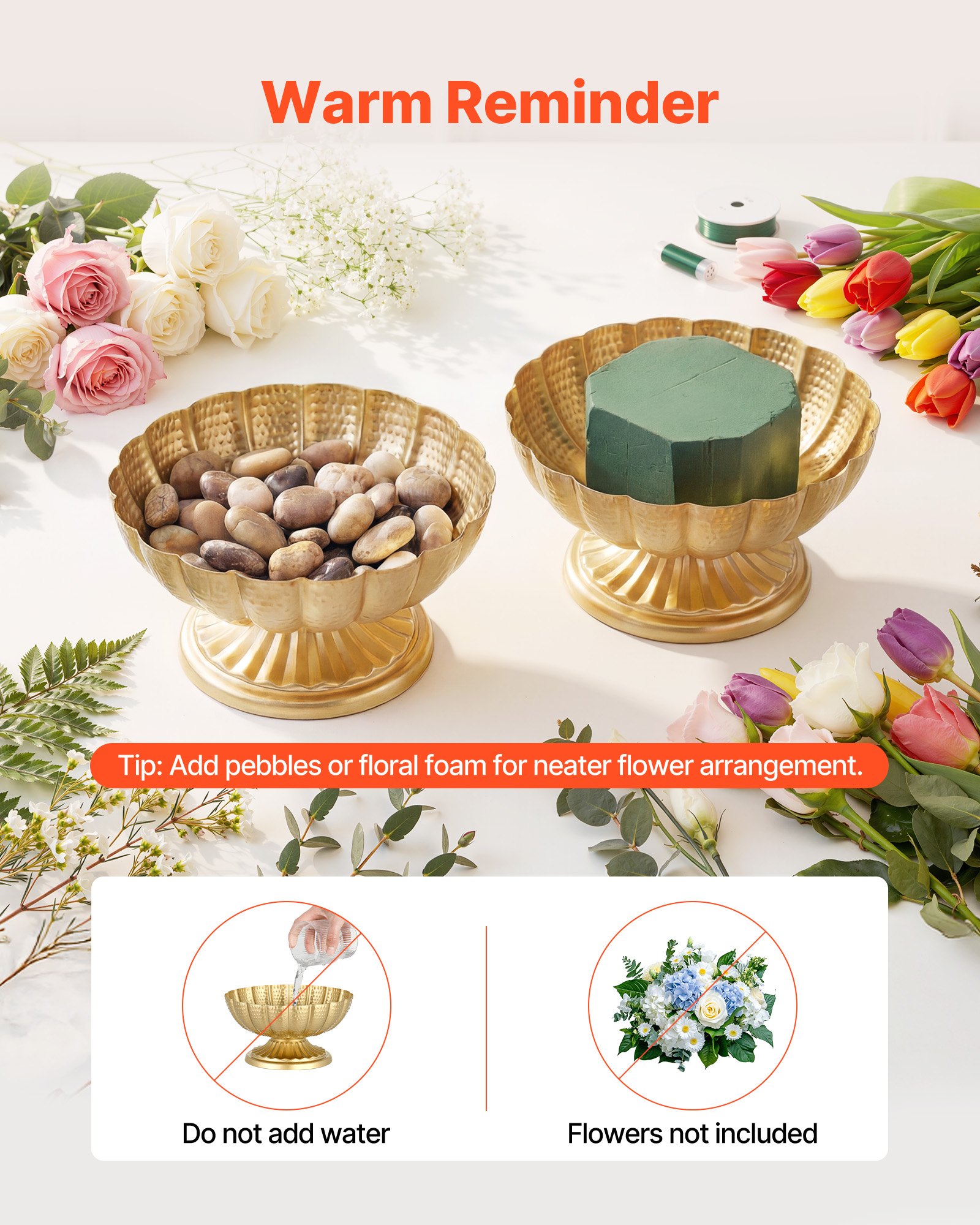 VEVOR 10 PCS Wedding Flower Vase, 12 cm Tall Mini Flower Table Centerpieces, Small Floral Bowl Decorative Easy Installation, Versatile Arrangement Stand for Party Events Home Decor Reception, Gold