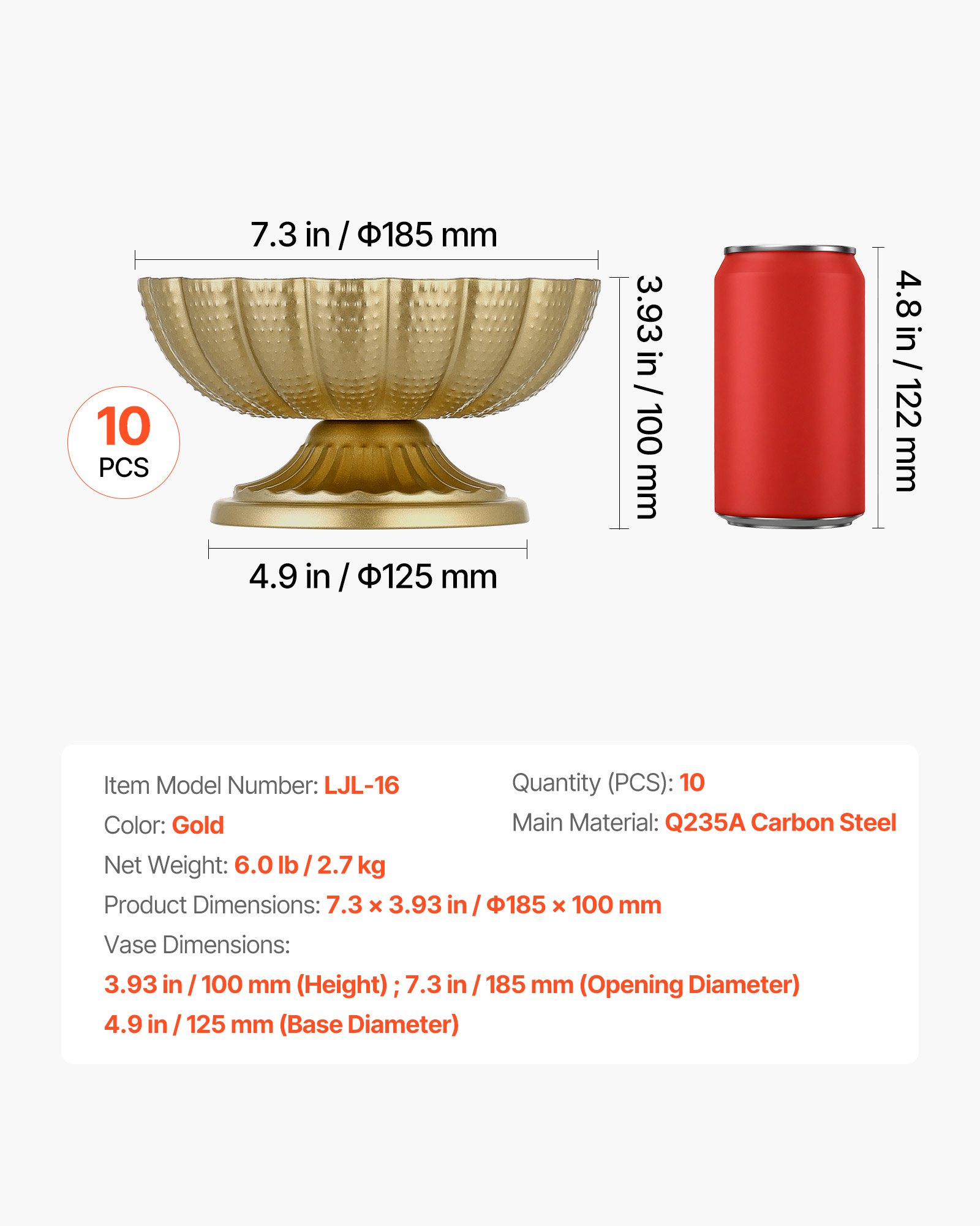 VEVOR 10 PCS Wedding Flower Vase, 12 cm Tall Mini Flower Table Centerpieces, Small Floral Bowl Decorative Easy Installation, Versatile Arrangement Stand for Party Events Home Decor Reception, Gold