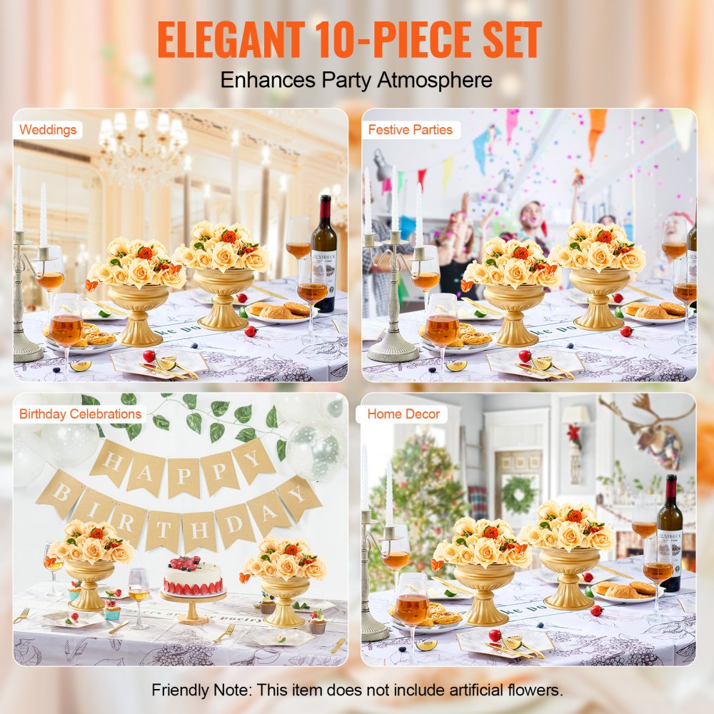 VEVOR 10 Stück 16 cm hohe Blumenvase für Hochzeiten, Metall-Hochzeits-Tafelaufsatz, goldener Blumenarrangement-Ständer für Tische bei Hochzeitsessen, Partys, Jubiläen, Zeremonien, Geburtstagsveranstaltungen