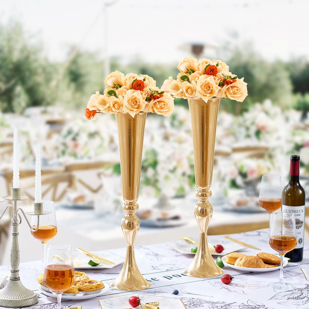 VEVOR 2 STK 56 cm hohe Blumenvase für Hochzeiten, Metall-Trompeten-Mittelstück, goldener Blumenständer für Tische bei Hochzeitsessen, Partys, Jubiläen, Zeremonien, Geburtstage, Eventdekoration