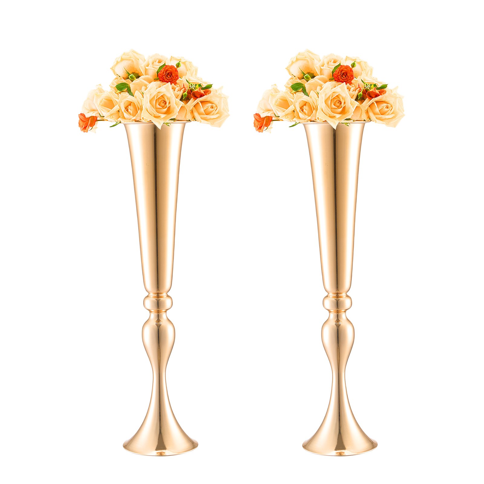 VEVOR 2 STK 56 cm hohe Blumenvase für Hochzeiten, Metall-Trompeten-Mittelstück, goldener Blumenständer für Tische bei Hochzeitsessen, Partys, Jubiläen, Zeremonien, Geburtstage, Eventdekoration