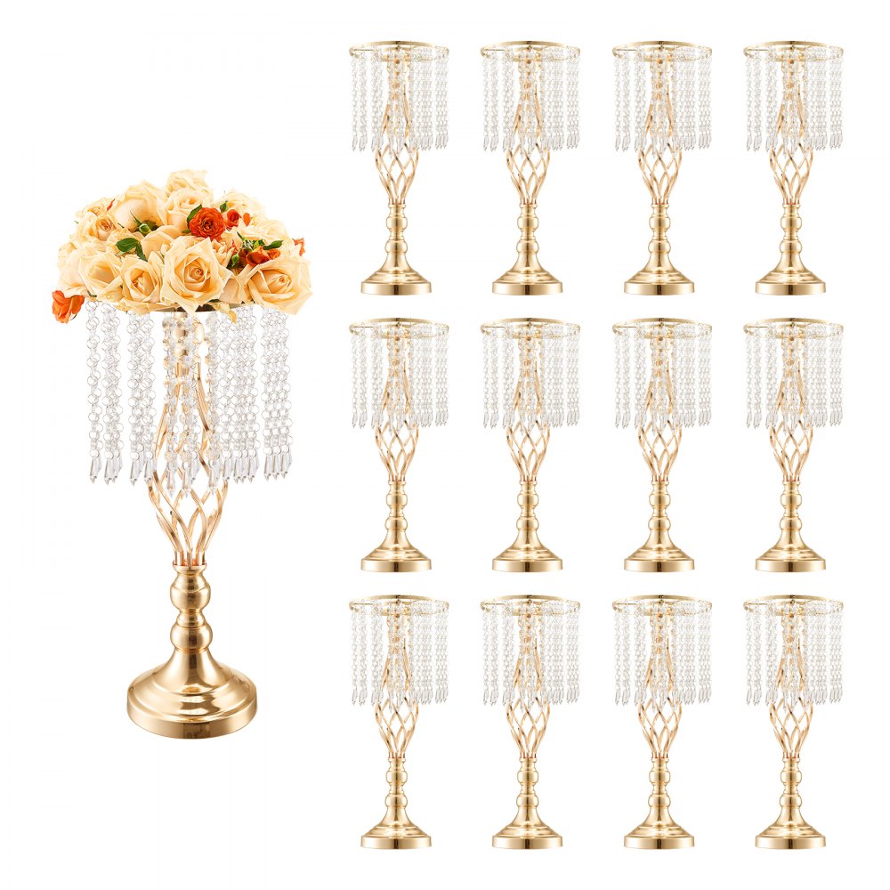 VEVOR 12 STK 49 cm hoher Blumenständer aus Kristallglas für Hochzeiten, Metallvase für Hochzeitsmittelstücke, goldene Blumenhalter, Blumenständer für Tische, Hochzeitsessen, Partys, Zeremonien, Geburtstagsveranstaltungen