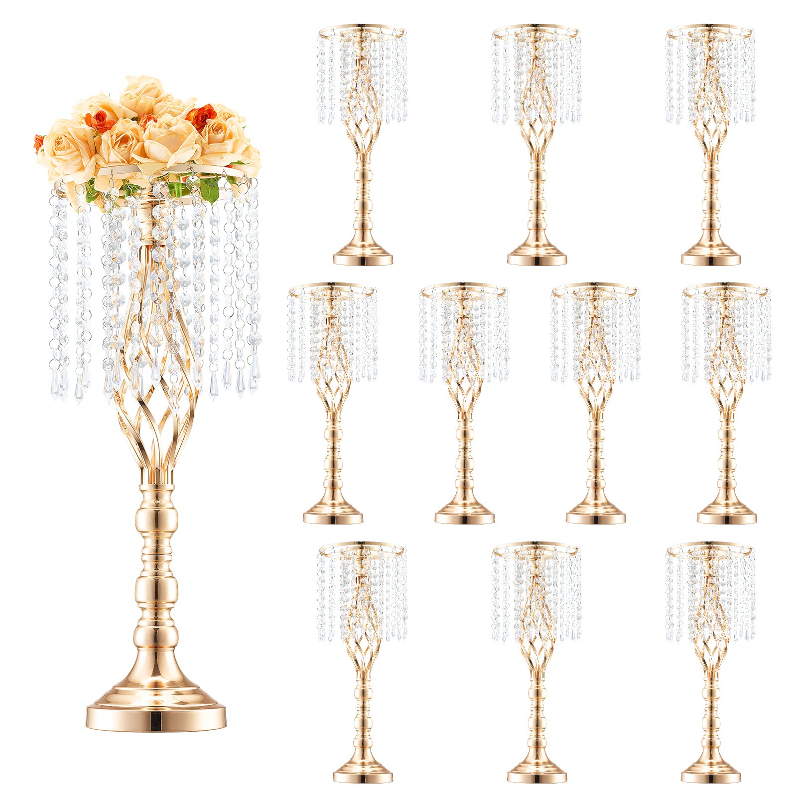 VEVOR 10 Stück 55 cm hoher Blumenständer aus Kristallglas für Hochzeiten, Metallvase für Hochzeitsmittelstücke, goldene Blumenhalter, Blumenständer für Tische, Hochzeitsessen, Partys, Zeremonien, Geburtstagsveranstaltungen
