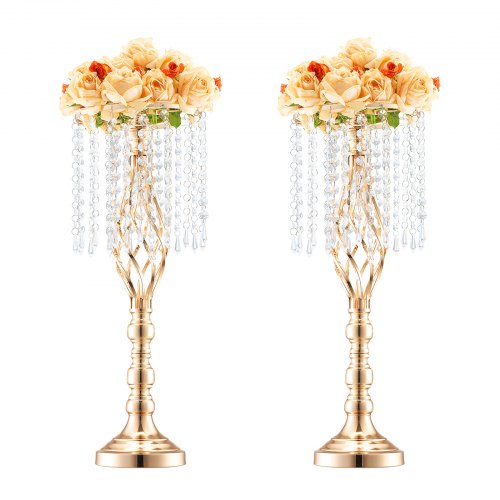 VEVOR 2 STK 55 cm hoher Blumenständer aus Kristallglas für Hochzeiten, Metallvase für Hochzeitsmittelstücke, goldene Blumenhalter, Blumenständer für