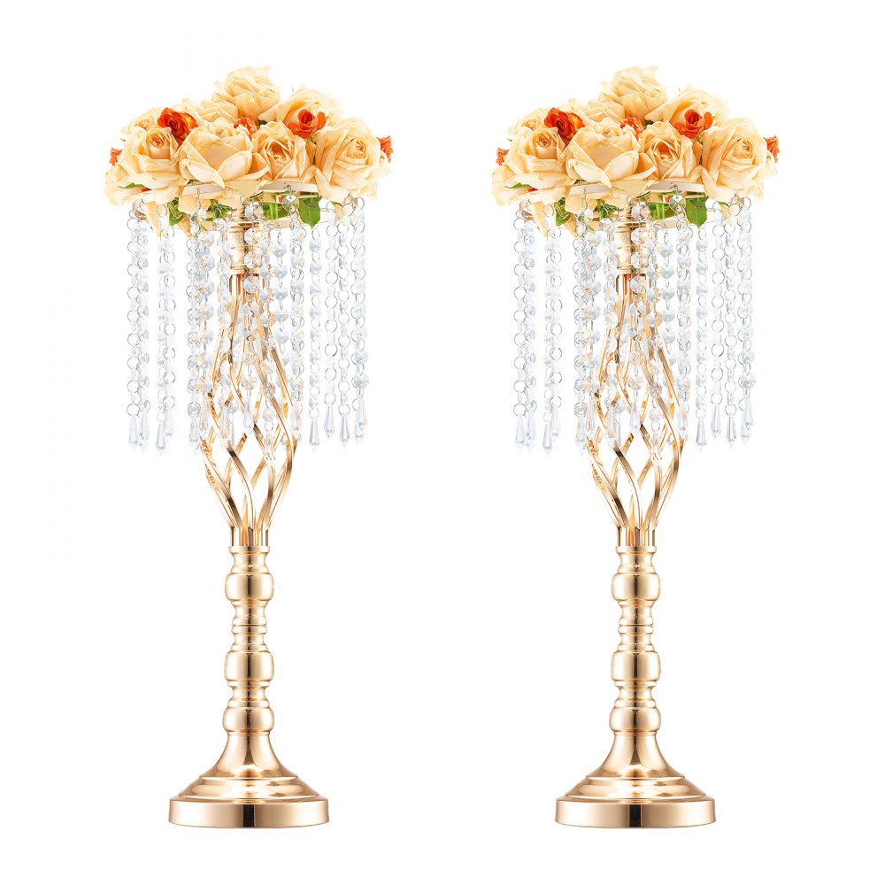 VEVOR 2 STK 55 cm hoher Blumenständer aus Kristallglas für Hochzeiten, Metallvase für Hochzeitsmittelstücke, goldene Blumenhalter, Blumenständer für Tische, Hochzeitsessen, Partys, Zeremonien, Geburtstagsveranstaltungen