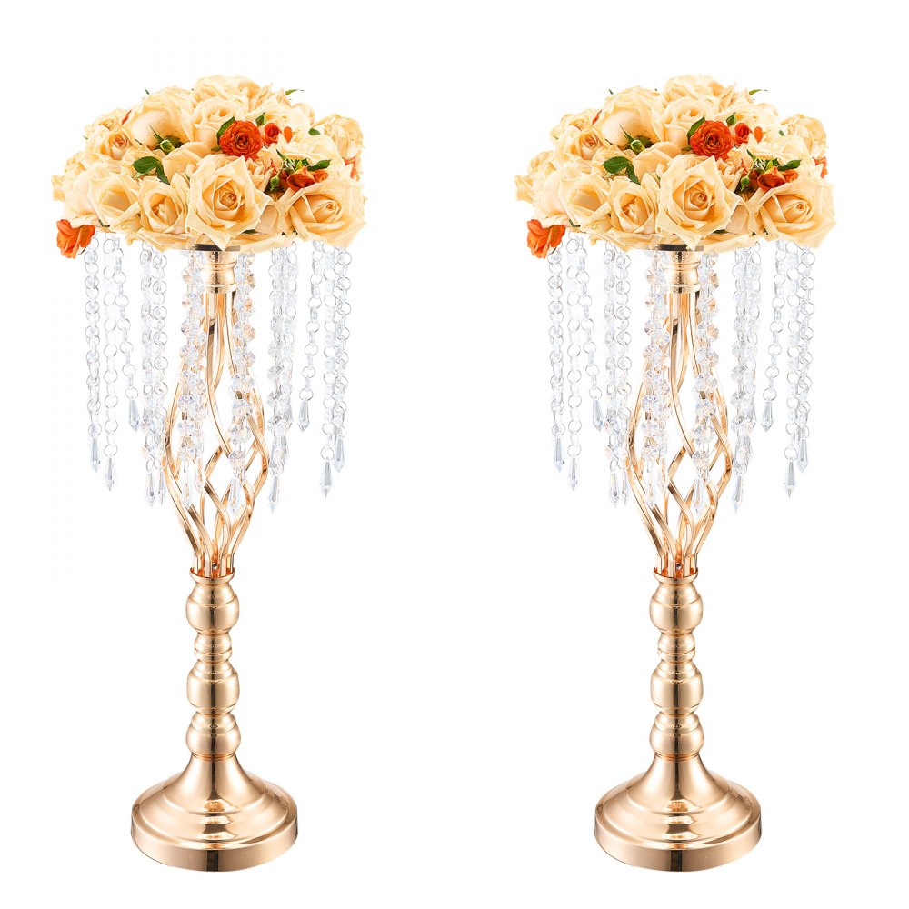 VEVOR 2 STK 55 cm hoher Blumenständer aus Kristallglas für Hochzeiten, Metallvase für Hochzeitsmittelstücke, goldene Blumenhalter, Blumenständer für Tische, Hochzeitsessen, Partys, Zeremonien, Geburtstagsveranstaltungen