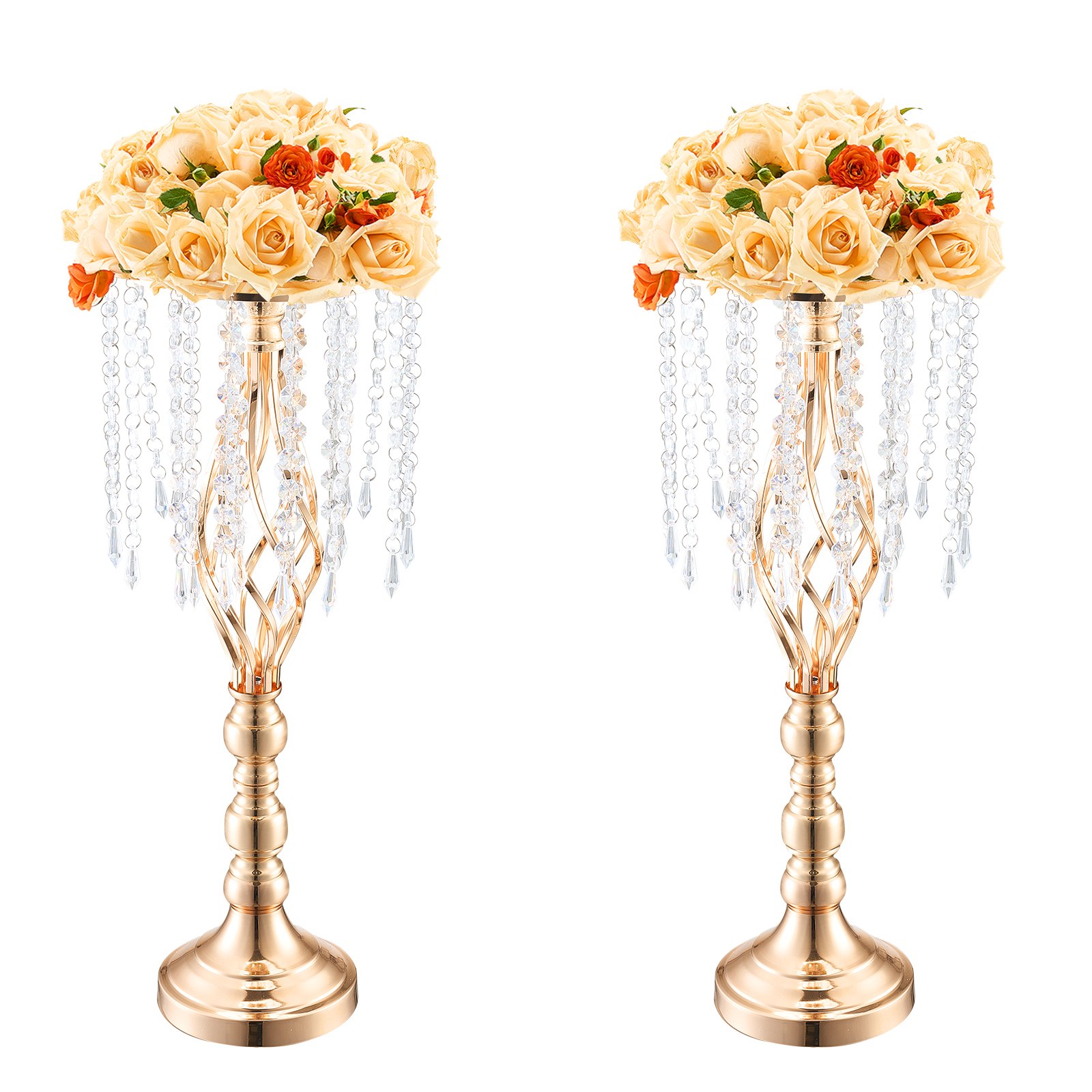 VEVOR 2 STK 55 cm hoher Blumenständer aus Kristallglas für Hochzeiten, Metallvase für Hochzeitsmittelstücke, goldene Blumenhalter, Blumenständer für Tische, Hochzeitsessen, Partys, Zeremonien, Geburtstagsveranstaltungen