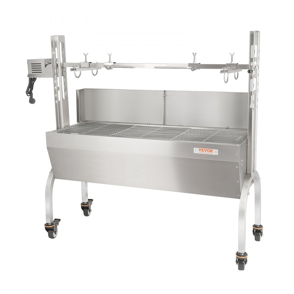 VEVOR Spanferkelgrill Lammgrill 117 cm, 60 kg Edelstahl Drehspieß 4-stufig Höhenverstellbar, 50 W 2 in 1 BBQ-Rotisserie-Grill inkl. Gewürzdose & Reinigungsbürste & Griff Elektrogrill mit Umlenkblech