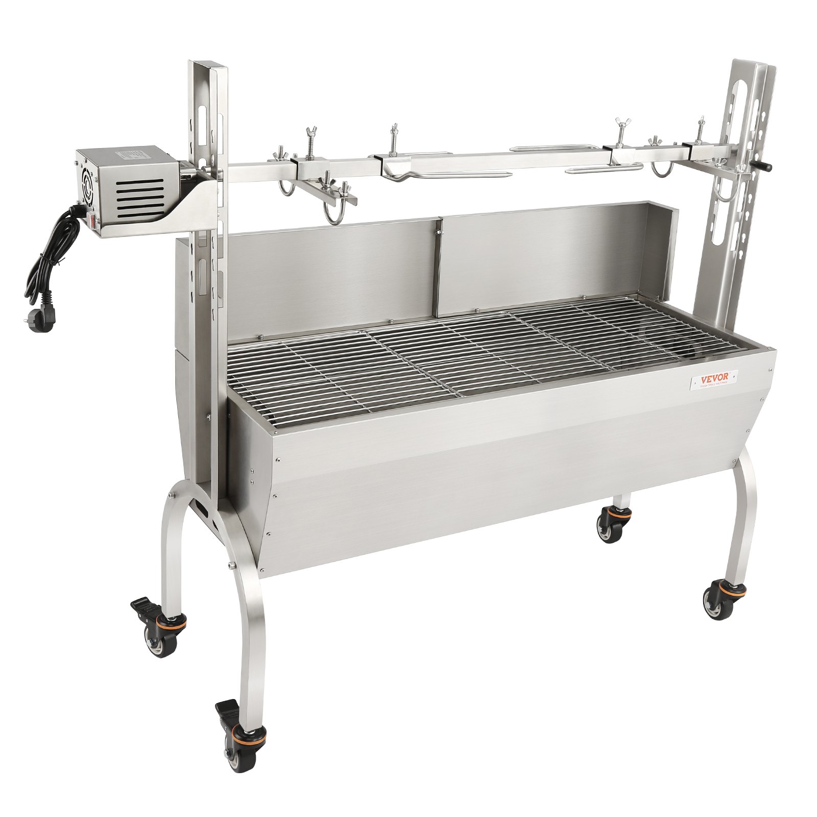 VEVOR Spanferkelgrill Lammgrill 117 cm, 60 kg Edelstahl Drehspieß 4-stufig Höhenverstellbar, 50 W 2 in 1 BBQ-Rotisserie-Grill inkl. Gewürzdose & Reinigungsbürste & Griff Elektrogrill mit Umlenkblech