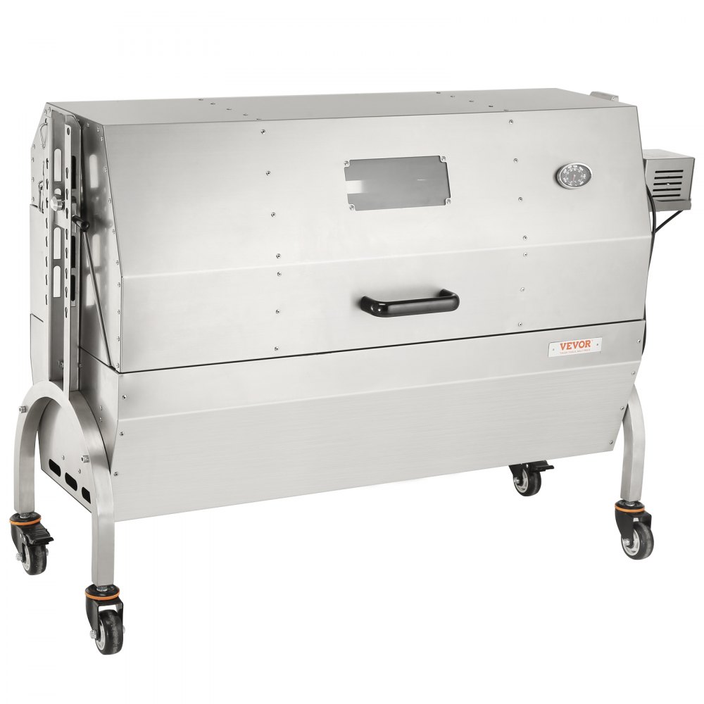 VEVOR Spanferkelgrill Lammgrill 117 cm, 60 kg Edelstahl Drehspieß Höhenverstellbar in 4 Stufen, 50 W 2 in 1 BBQ Rotisserie Grill inkl. Gewürzdose & Reinigungsbürste & Griff Elektrogrill mit Deckel