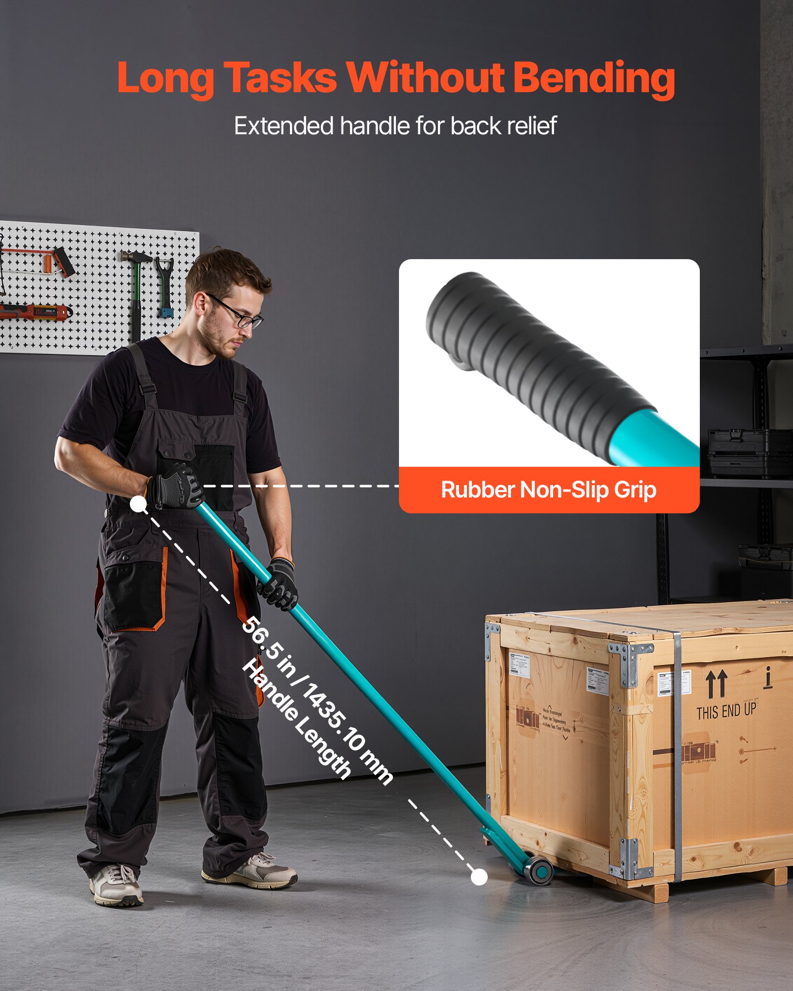 VEVOR Lastenheber 4000 kg Tragkraft, Möbelheber 1524 mm Gesamtlänge, mit Handschuhen,Transporthilfe mit Stahlfelgen für schwere Möbel, Gegenstände & Betonblöcke, ideal für Umzug & Schwerlasttransport