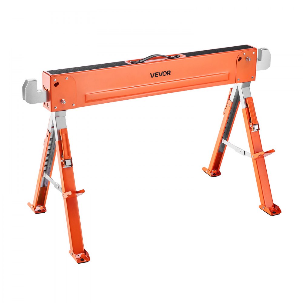 VEVOR Saw Horses, 2 Pack Folding Work Horses, 816.5 kg Load Capacity Sawhorse with Heavy Duty Legs, Adjustable Height Saw Horse with Non-Slip Foot Pads, for Woodworking, Carpenters and Contractors