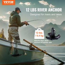 VEVOR Flussanker 12 lbs Bootsanker Gusseisen Schwarz Vinylbeschichtet Schäkel