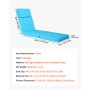 VEVOR Deckchair Auflagen, 1830x533x98 mm, Liegenauflagen für den Außenbereich, wasserabweisend & farbecht, Sonnenliegen-Kissen mit Bändern, dicke Terrassen-Liegepolster für Pooldeck, Meerblau