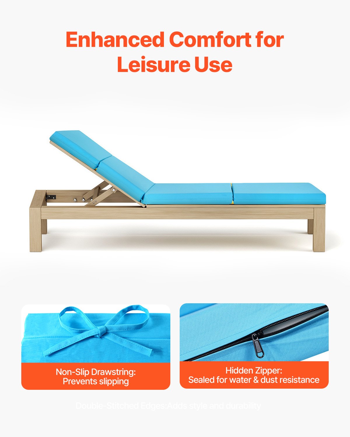 VEVOR Deckchair Auflagen, 1830x533x98 mm, Liegenauflagen für den Außenbereich, wasserabweisend & farbecht, Sonnenliegen-Kissen mit Bändern, dicke Terrassen-Liegepolster für Pooldeck, Meerblau