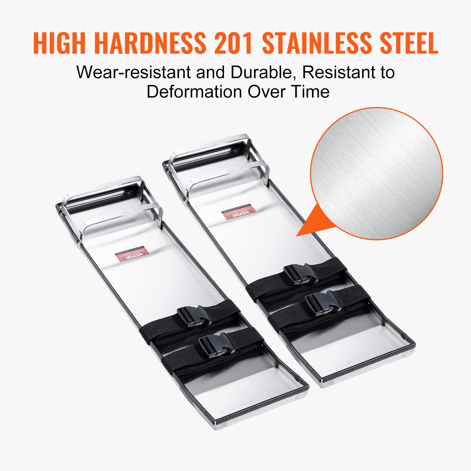 VEVOR Stainless Steel Concrete Knee Boards, 697 x 205 mm Concrete Gliders, Knee Boards for Concrete, Concrete Knee Pads, Pair of Movable Gliders, with Board Straps for Cement and Concrete Finishing