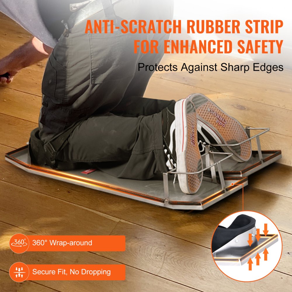 VEVOR stainless steel concrete knee boards, 747 x 255 mm concrete gliders, knee boards for concrete, concrete knee pads, movable gliders, with knee pads and board straps for cement and concrete finishing