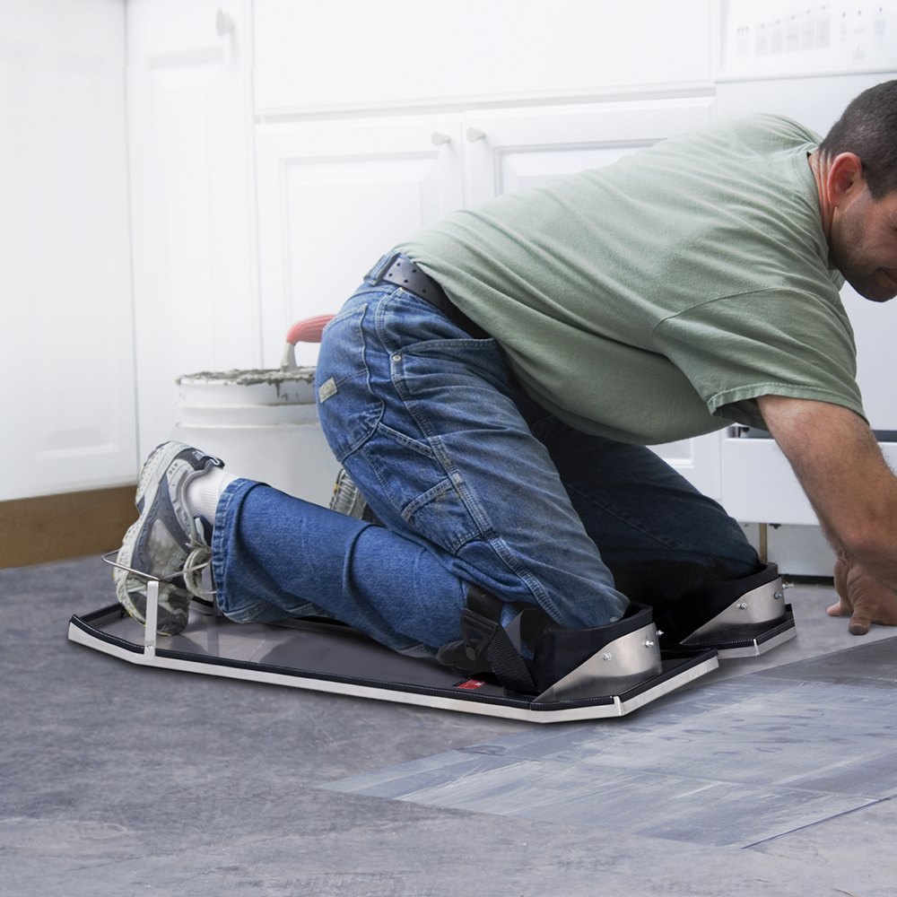 VEVOR stainless steel concrete knee boards, 747 x 255 mm concrete gliders, knee boards for concrete, concrete knee pads, movable gliders, with knee pads and board straps for cement and concrete finishing