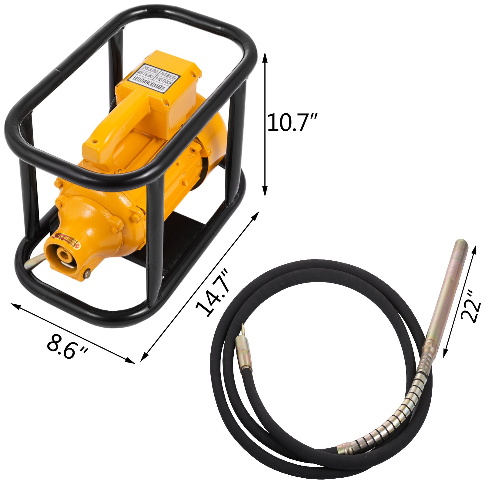 VEVOR Elektro-Betonrüttler, 1500 W Einhand Flaschenrüttler, 6 m Schaftlänge Flaschenrüttler, 700 kg Scharfe Kraft Elektro-Vibrator, 37 x 21 x 27 cm Elektronik-Betongerät, 50 mm φ Rüttelflasche Flasche
