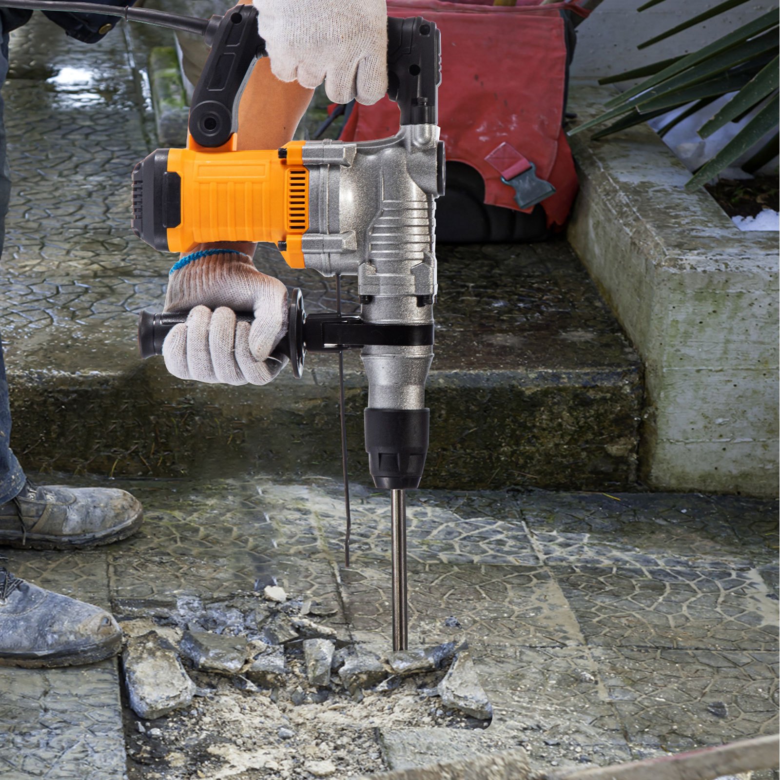 VEVOR Elektrischer Bohrhammer, 1050 W Kombihammer Bohrmaschinen, 26 mm Stemmhammer Schlagbohrmaschinen, Max. 850 U / min Meißelhammer Schlaghammer, 4,75 A Abbruchhammer Bürstenloser Tiefenanschlag