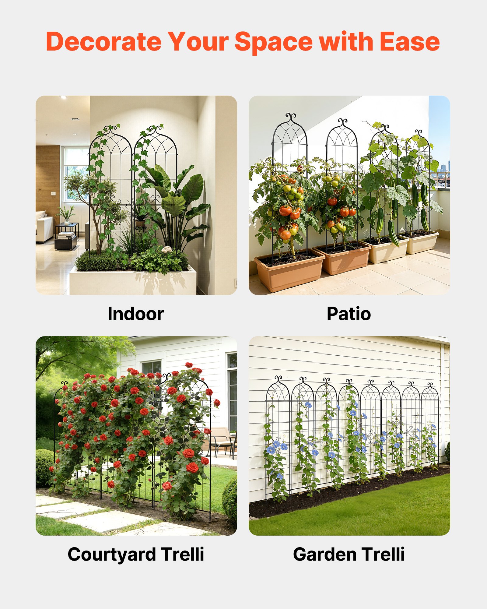 VEVOR Rankgitter, 180x52,5 cm 8er-Pack, Metall Rankhilfe mit Pulverbeschichteter Oberfläche & Verriegelungsmechanismus, Kletterhilfe, Garten Spalier, Pflanzengitter für Blumen, Gemüse & Rosen