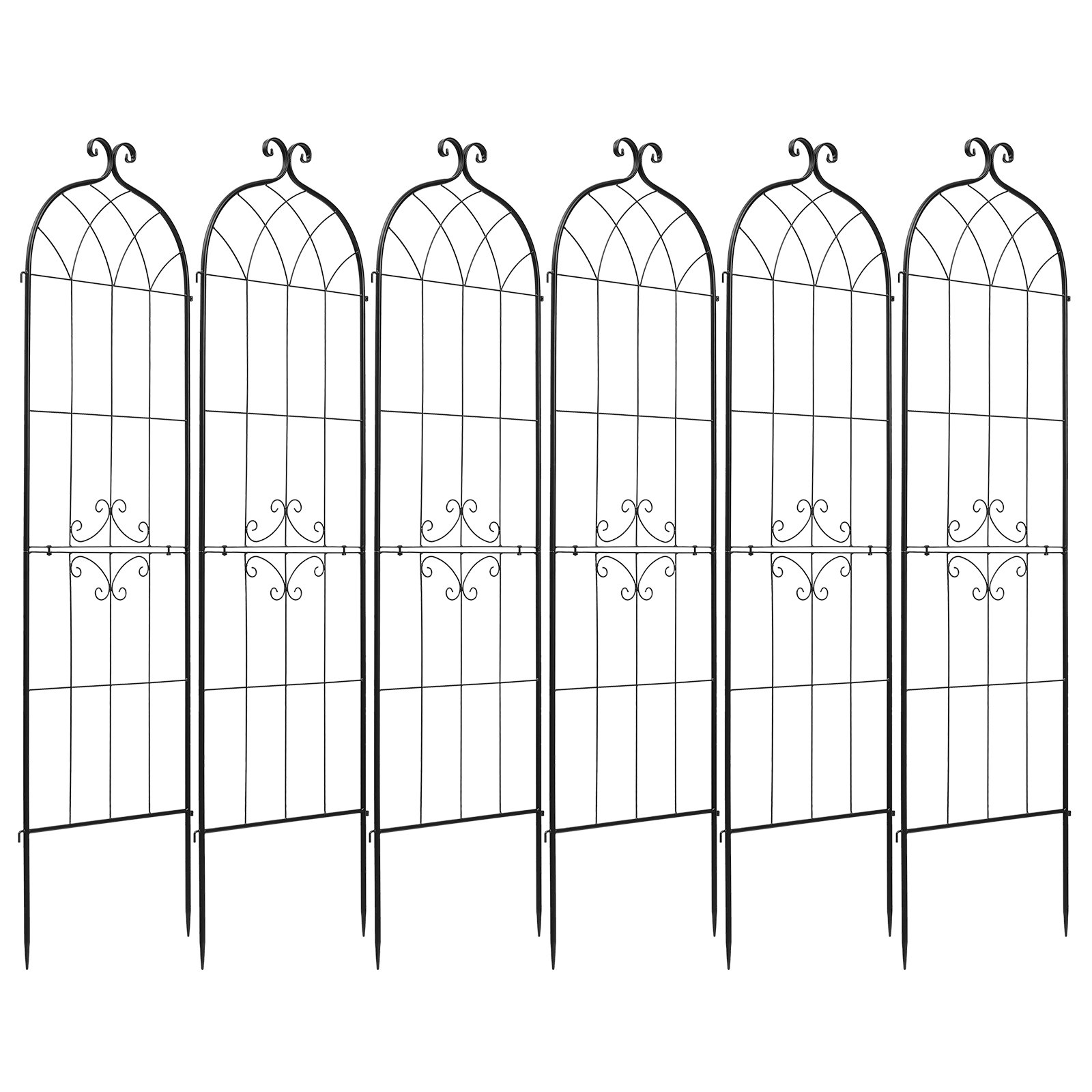 VEVOR Rankgitter, 180x52,5 cm 6er-Pack, Metall Rankhilfe mit Pulverbeschichteter Oberfläche & Verriegelungsmechanismus, Kletterhilfe, Garten Spalier, Pflanzengitter für Blumen, Gemüse & Rosen