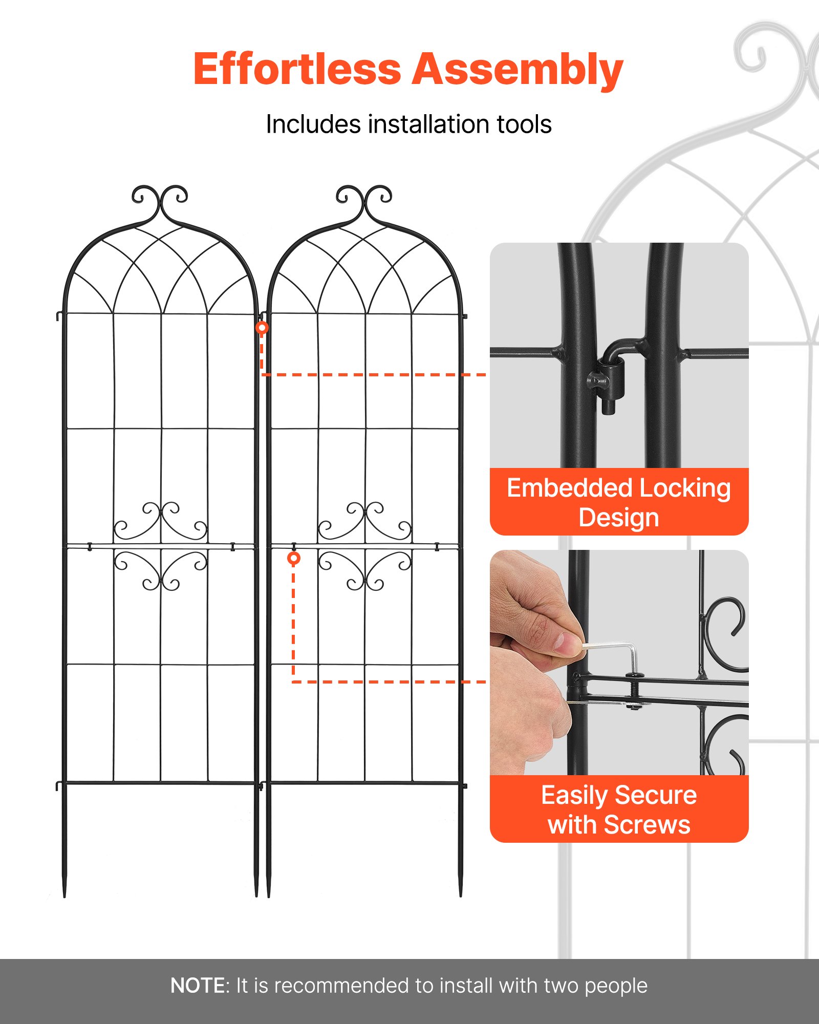 VEVOR Garden Trellis, 180 x 52.5 cm Rose Trellis, 2 Packs Garden Flower Rose Trellises with Powder-Coated Finish & Convenient Locking Design, Plant Support Trellises for Flowers, Vegetables, Roses