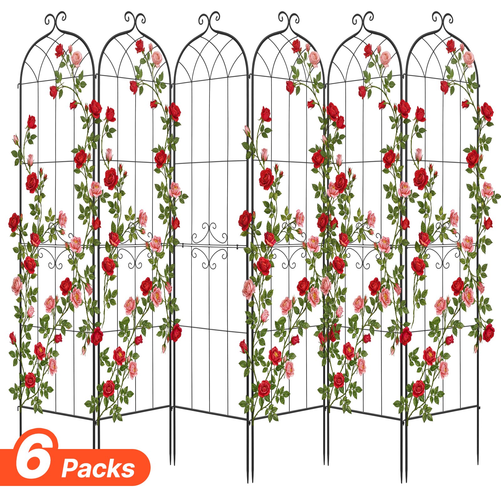 VEVOR Garden Trellis, 220 x 52.5 cm Rose Trellis, 6 Packs Garden Flower Rose Trellises with Powder-Coated Finish & Convenient Locking Design, Plant Support Trellises for Flowers, Vegetables, Roses