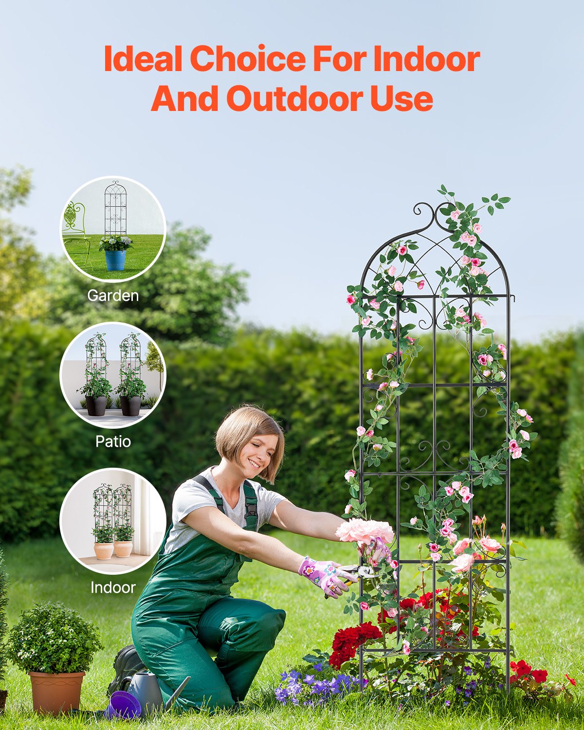 VEVOR Climbing Plant Support, 51x180cm, Set of 4, Rustproof Metal Trellis for Garden Flowers, Climbing Frame for Roses, Climbing Aid, Cucumber Support, Decorative Clematis Trellis for Courtyards & Lawns