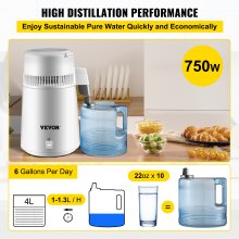 VEVOR Wasserdestilliergerät Trinkwasser, 750 W Wasser Destilliergerät 1,2-2 L/H Destilator Wasser Destilliergerät 29 x 29 x 39 cm, 304 Edelstahl weißes Destilliermaschine mit Handgriff, Thermostat